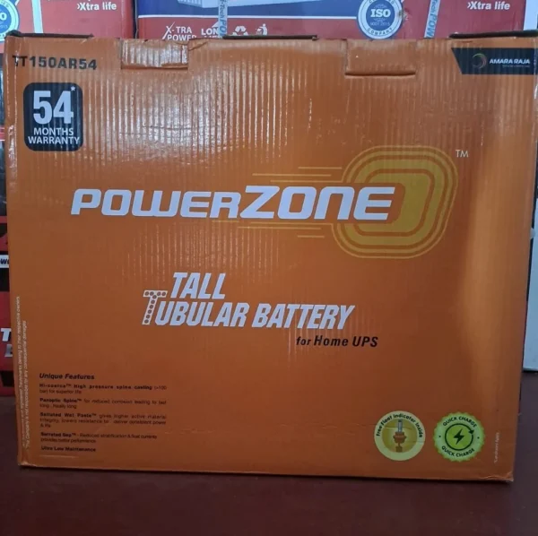 PowerZone PZA-IN-TT150AR54 Tall Tubular 150 Ah battery for Inverters and Home UPS with 54 months warranty