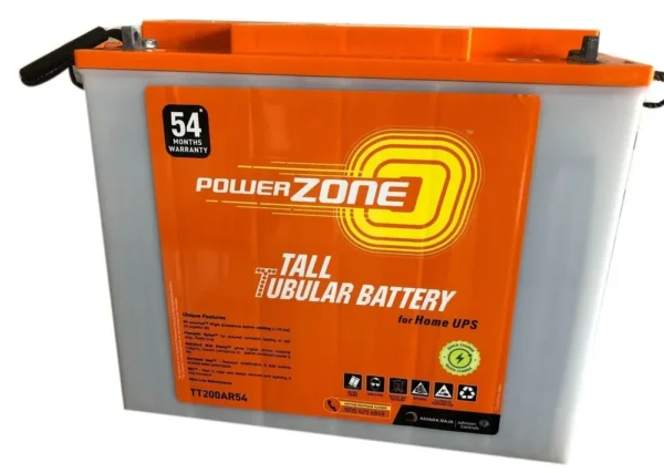 PowerZone PZA-IN-TT200AR54 Tall Tubular 200 Ah battery for Inverters and Home UPS with 54 months warranty
