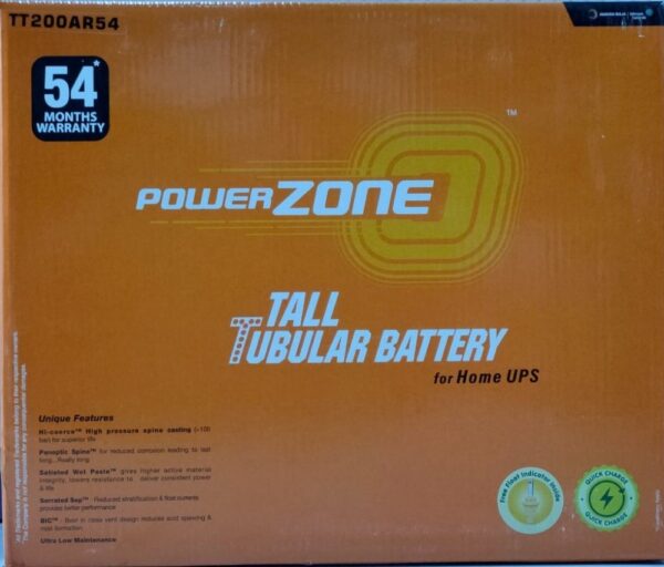 PowerZone PZA-IN-TT200AR54 Tall Tubular 200 Ah battery for Inverters and Home UPS with 54 months warranty